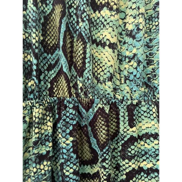 INC International Concepts Snake Print Green Y2K Mini Flounce Dress Sz Med Petit - Picture 10 of 12